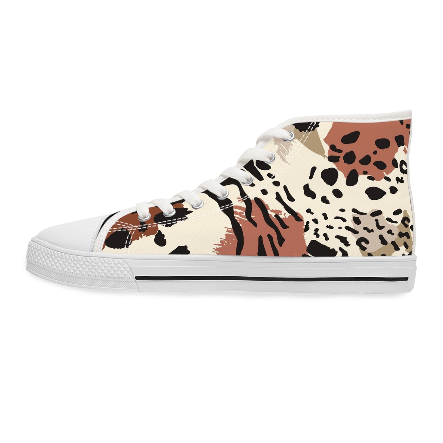 Women's Bougie In Brown High Top Sneakers — Neutral Mixed Animal Print Canvas Sneakers