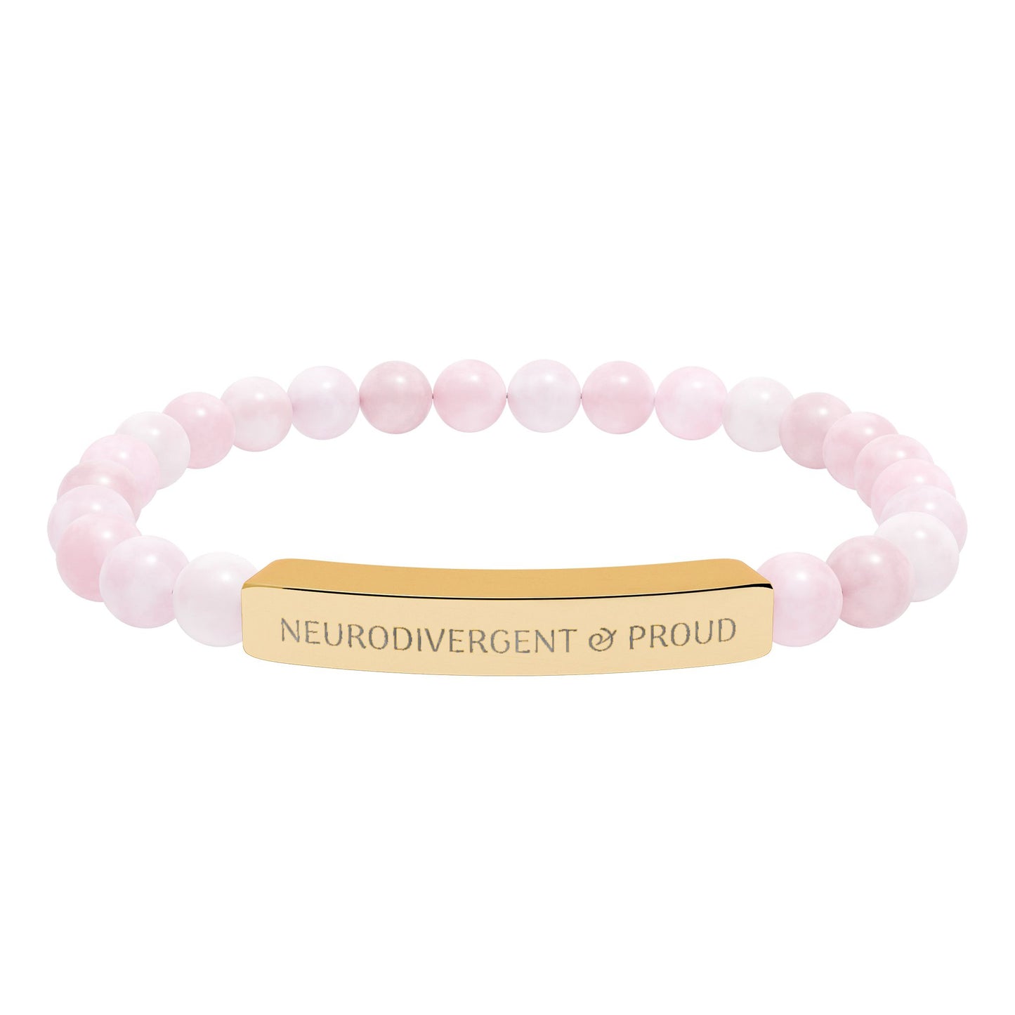 Neurodivergent & proud, Engraved Natural Stone Bead Bar Bracelet | Stretch Gemstone Bracelet