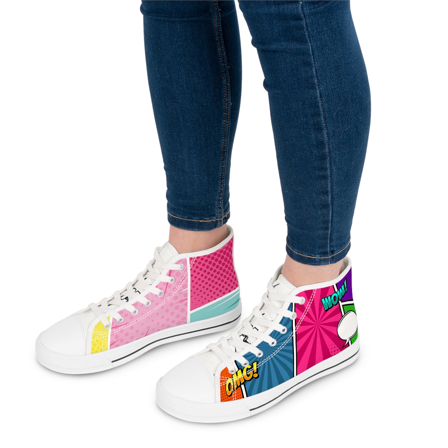 Women’s Pop Art High-Top Sneakers — Colorful Comic Graphic Print