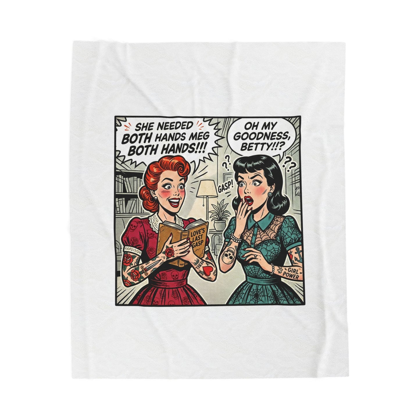Bookish Comic Panel Velveteen Plush Blanket | Cozy Reader, Library Aesthetic
