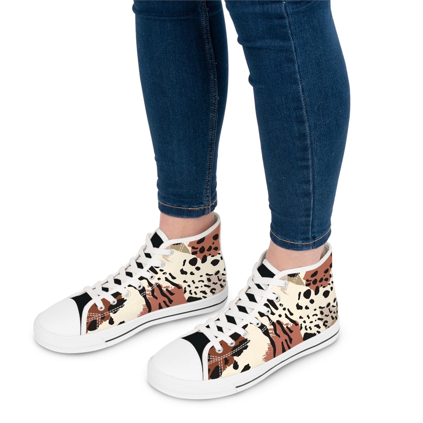 Women's Bougie In Brown High Top Sneakers — Neutral Mixed Animal Print Canvas Sneakers