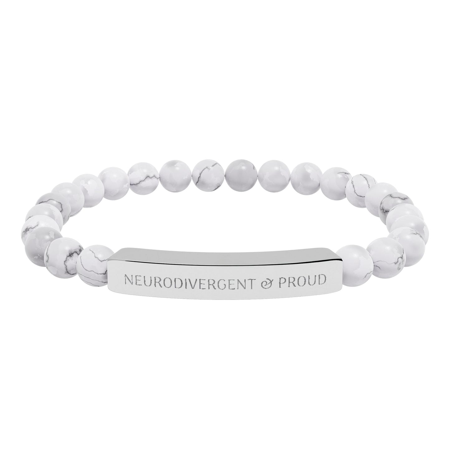 Neurodivergent & proud, Engraved Natural Stone Bead Bar Bracelet | Stretch Gemstone Bracelet