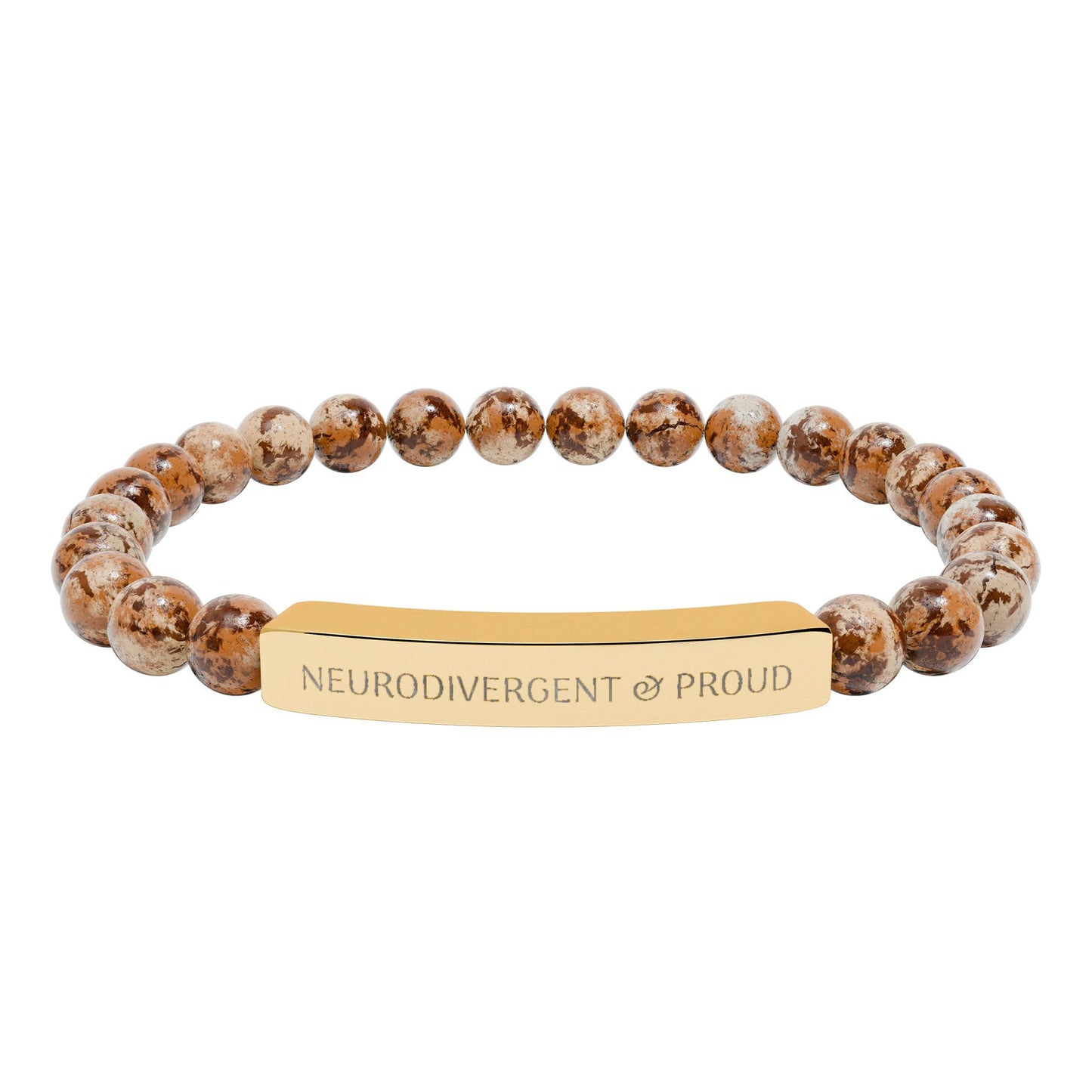 Neurodivergent & proud, Engraved Natural Stone Bead Bar Bracelet | Stretch Gemstone Bracelet