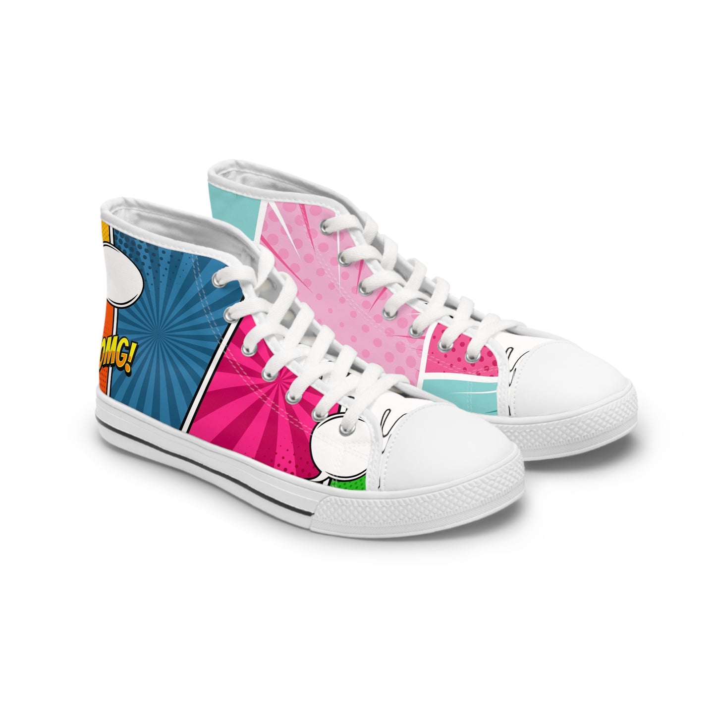 Women’s Pop Art High-Top Sneakers — Colorful Comic Graphic Print