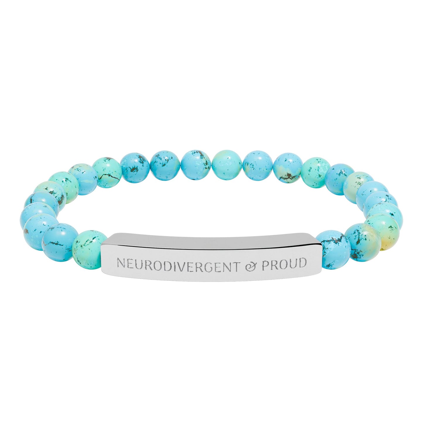 Neurodivergent & proud, Engraved Natural Stone Bead Bar Bracelet | Stretch Gemstone Bracelet