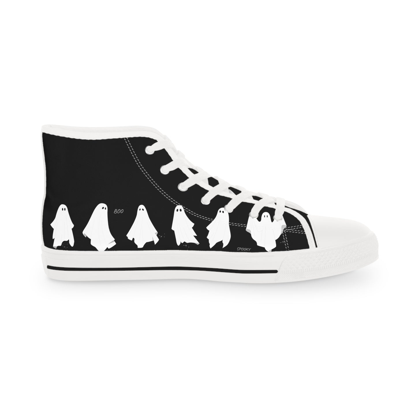 Men's Ghosty Guy High Top Sneakers — Black Silhouette Birds Design