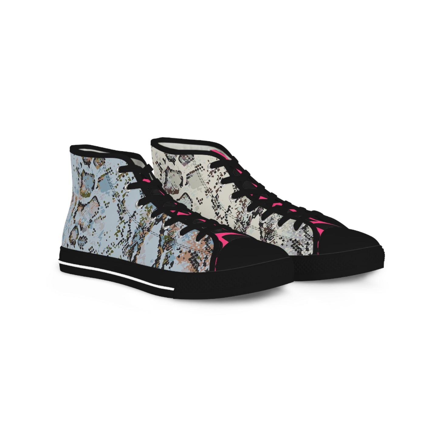 Men's Snake Print High Top Sneakers — Men's Fashion Sneakers with Blue & Pink Accents