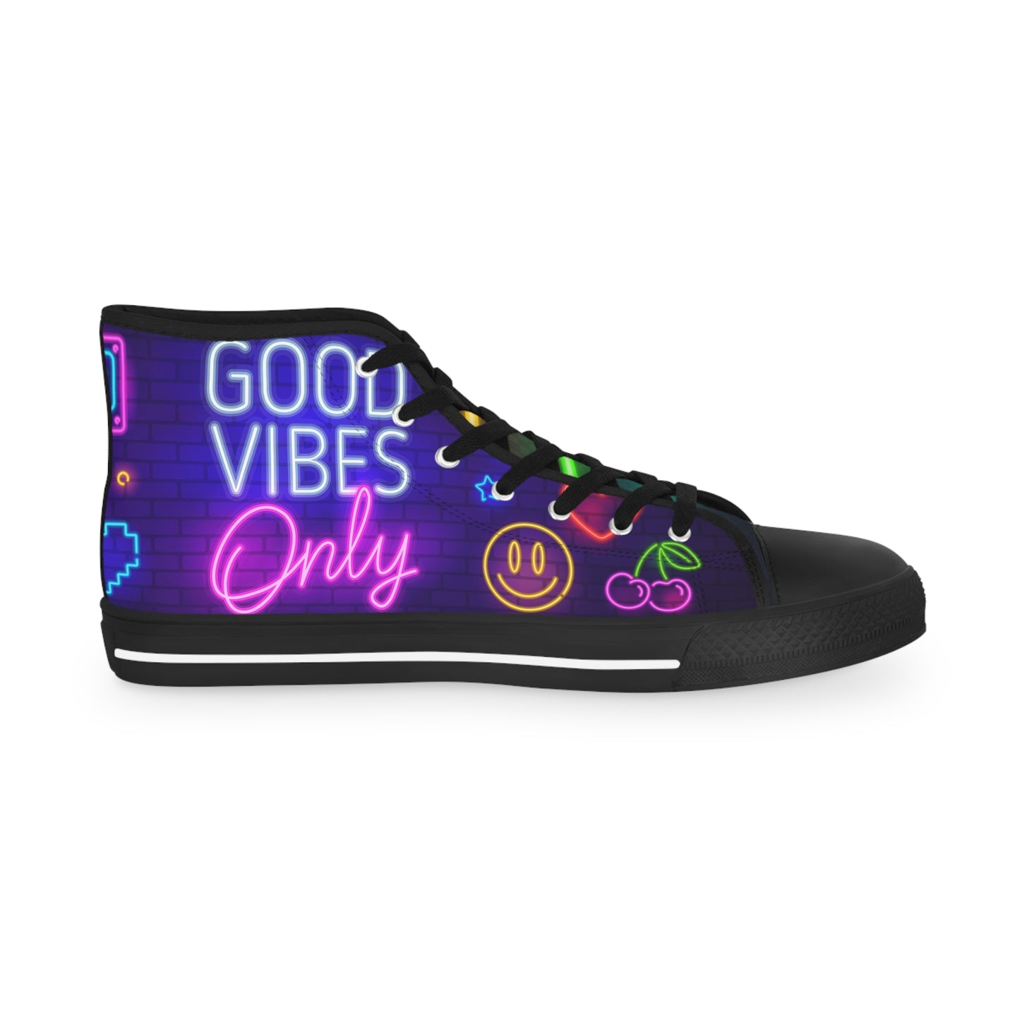 Men's Good Vibes Good Times High Top Sneakers — Neon 'Good Vibes' Street Style Men's Sneakers