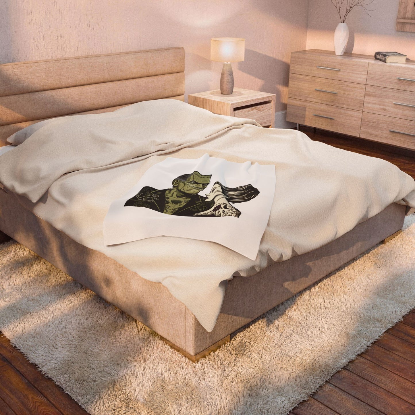 Monster love Plush Blanket | Grunge Plaid Revival, 90s Rock Patchwork
