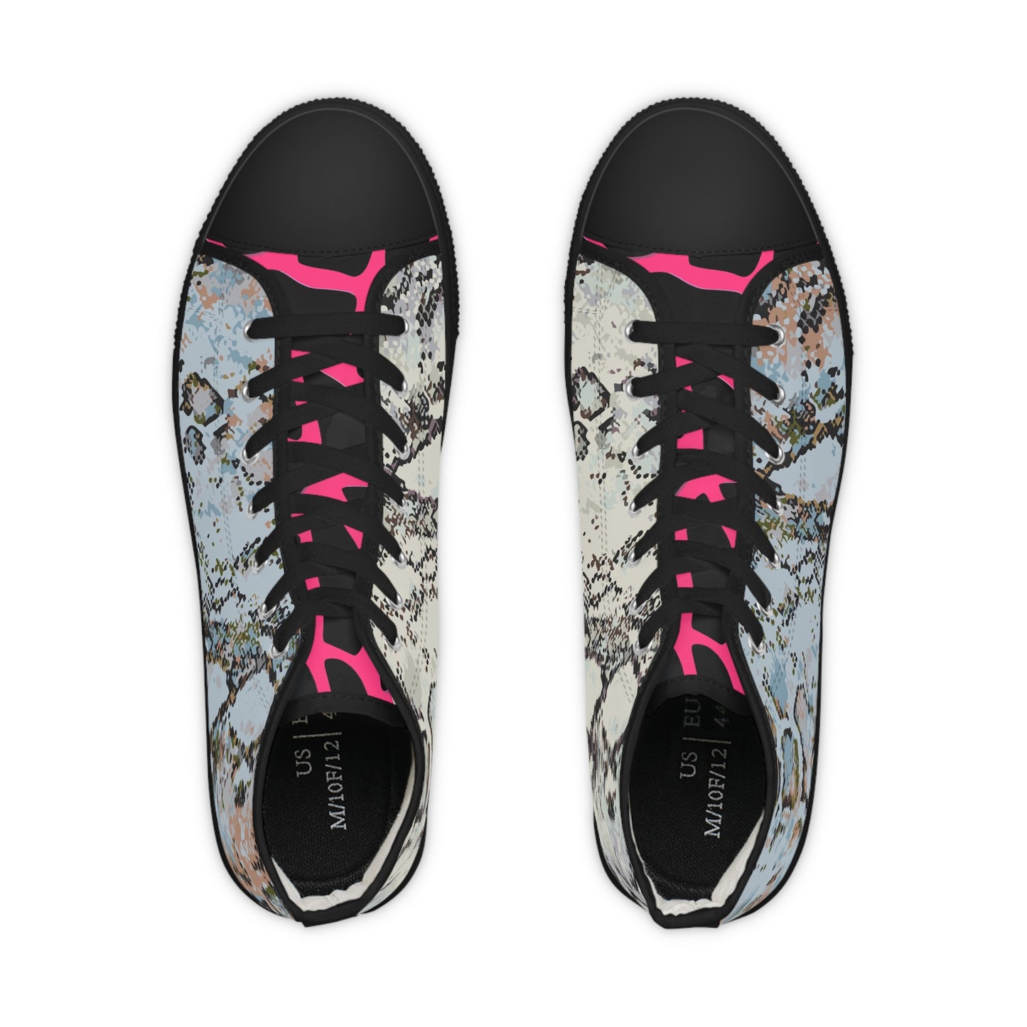 Men's Snake Print High Top Sneakers — Men's Fashion Sneakers with Blue & Pink Accents