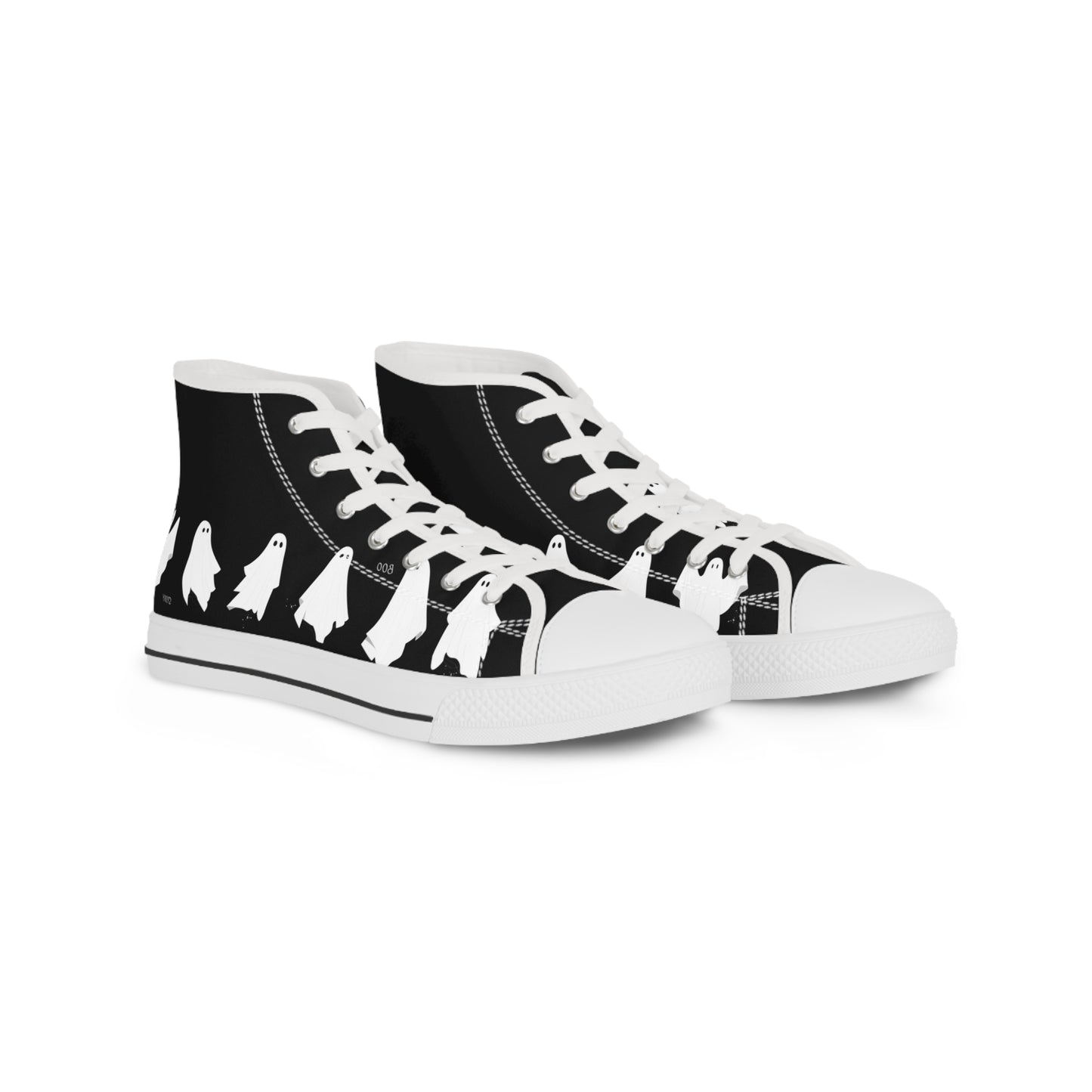 Men's Ghosty Guy High Top Sneakers — Black Silhouette Birds Design