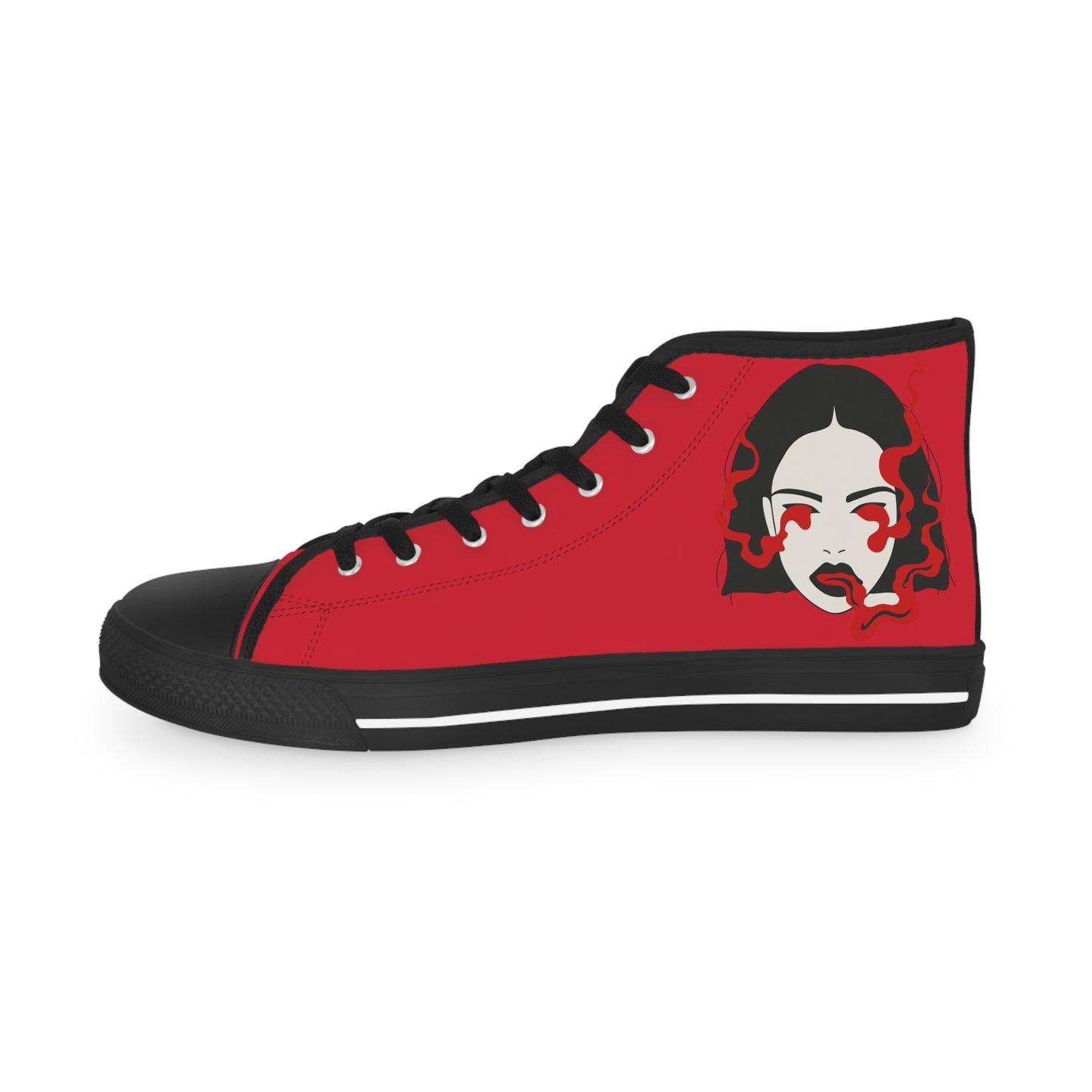 Men's Devil Dandy High Top Sneakers — Red & Black Skate-Style Men's Sneakers with Graphic Side Art