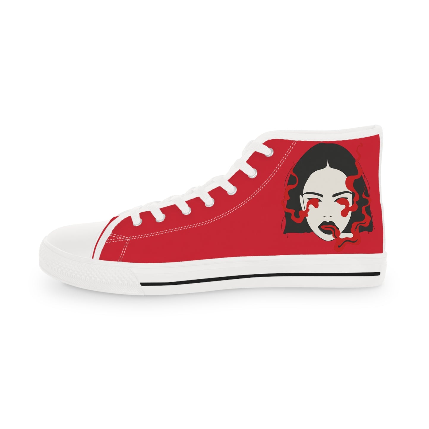 Men's Devil Dandy High Top Sneakers — Red & Black Skate-Style Men's Sneakers with Graphic Side Art