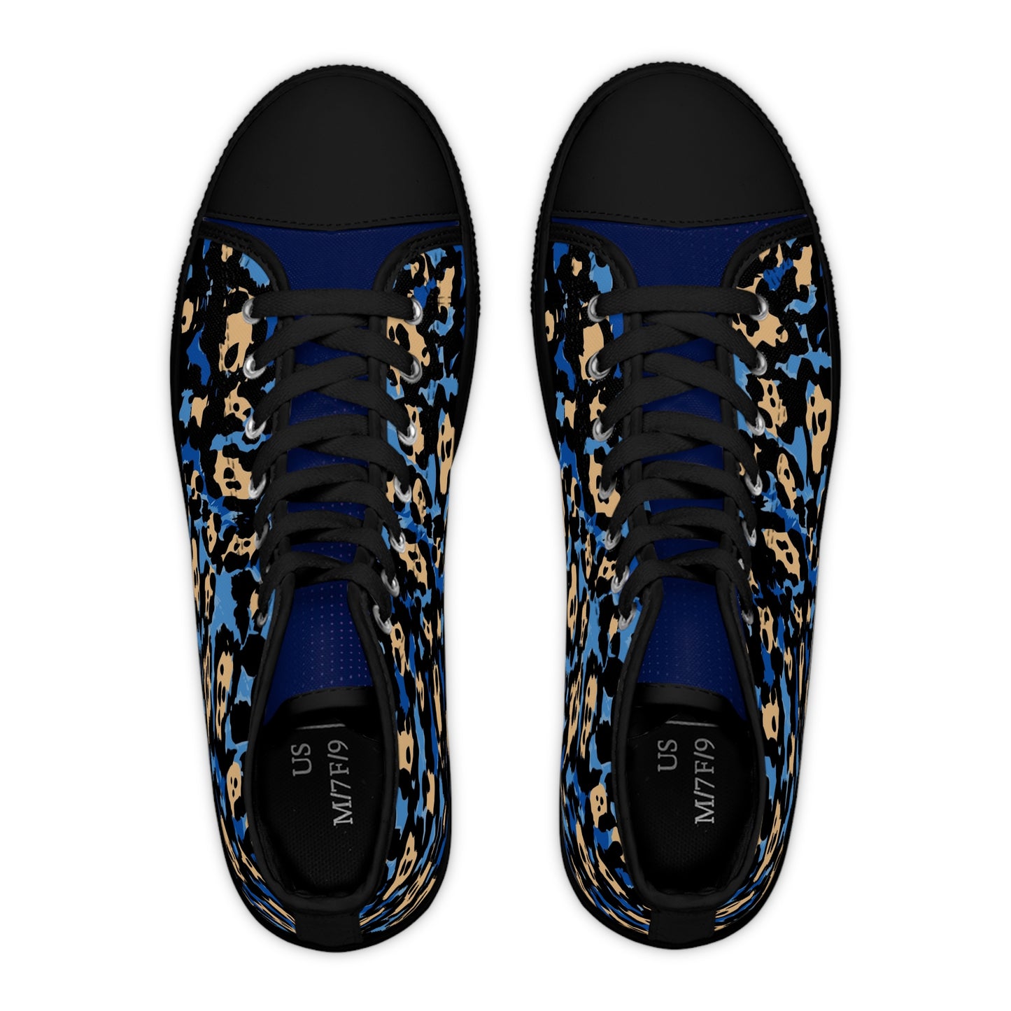 Women's Beautiful In Blue High Top Sneakers — Blue & Tan Leopard Print Canvas Shoes