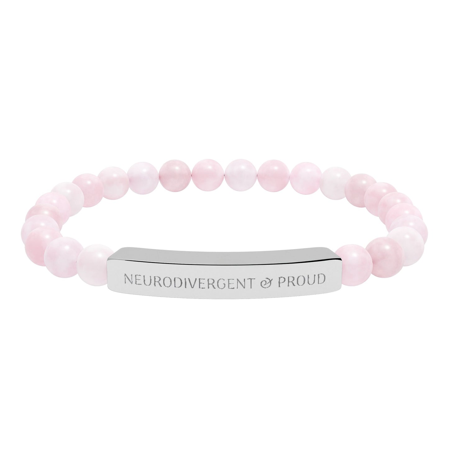 Neurodivergent & proud, Engraved Natural Stone Bead Bar Bracelet | Stretch Gemstone Bracelet