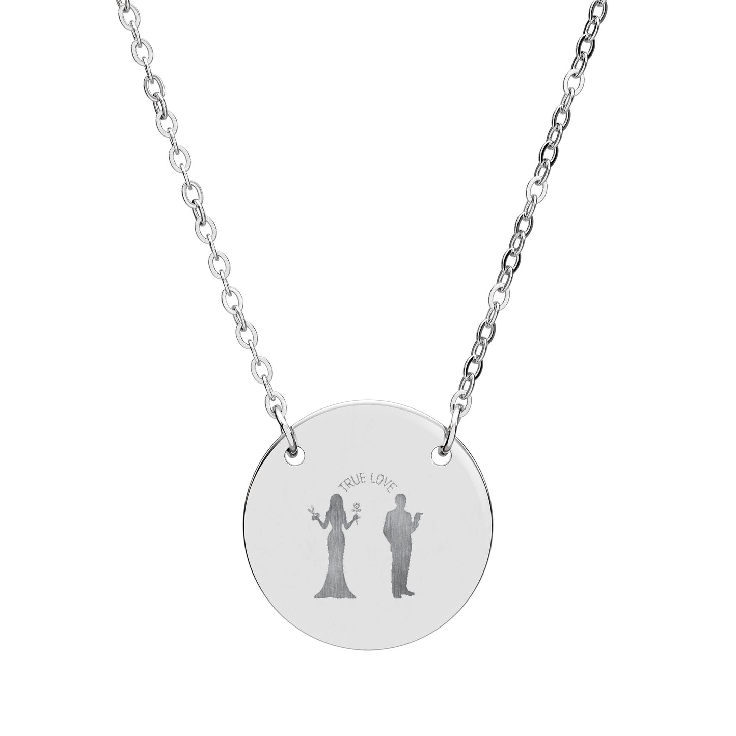 True love Morticia & Gomez Engraved Circle Necklace