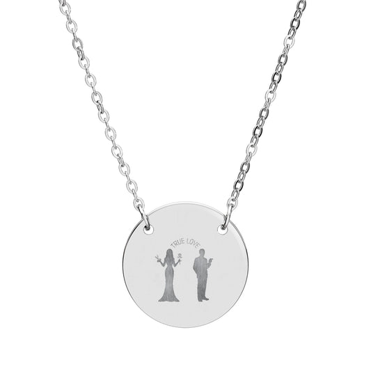 True love Morticia & Gomez Engraved Circle Necklace