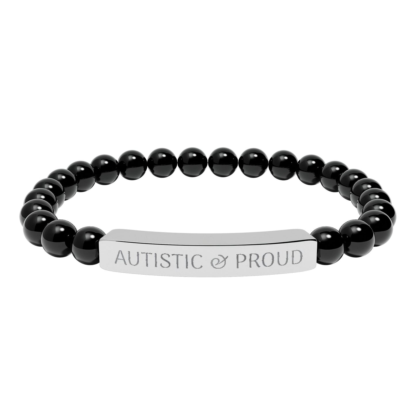 Autistic & Proud Natural Stone Stretch Bar Bracelet | Engraved Beaded Bracelet