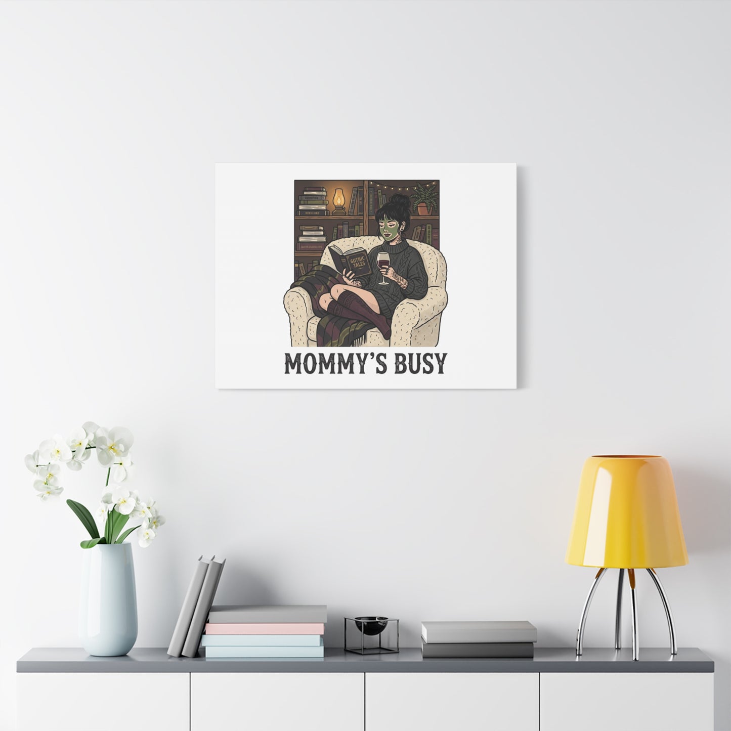 Mommy's Busy Reading Canvas, Book Lover Wall Art | Cozy Reader, Dark Academia