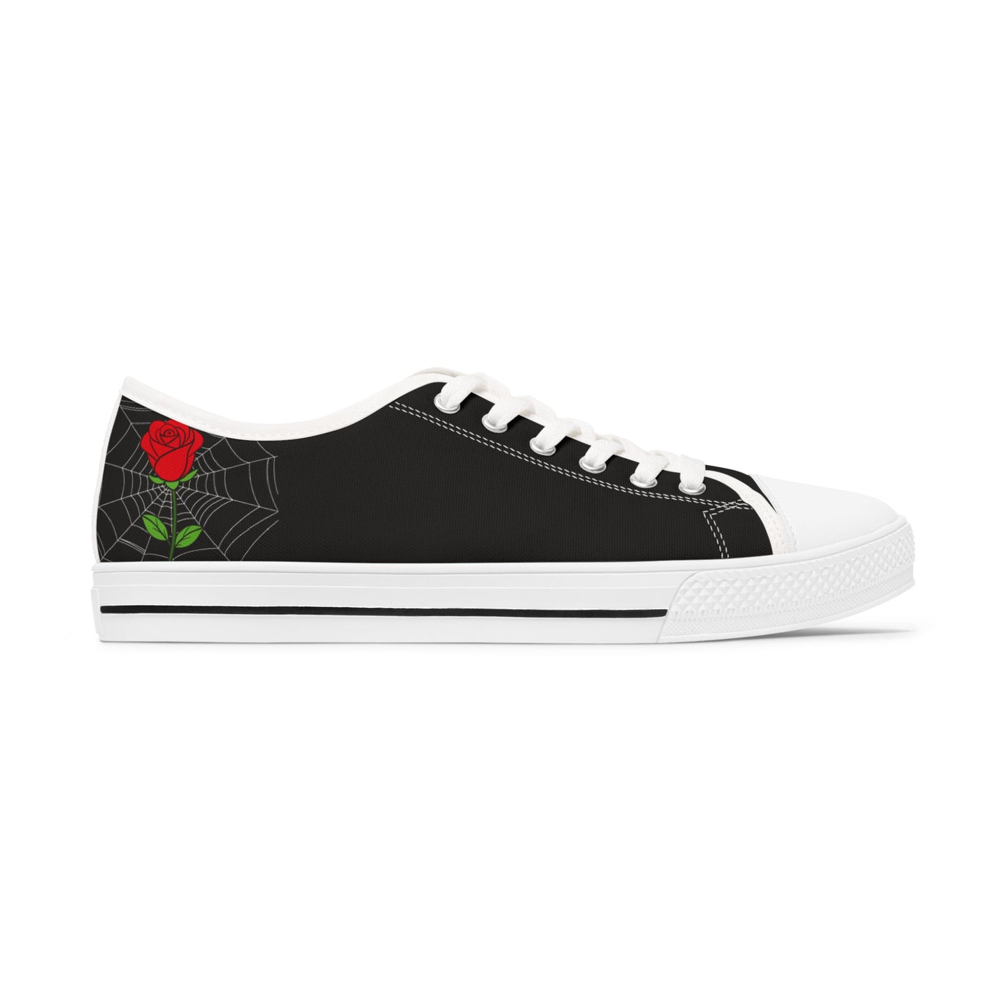Morticia & Gomez, True Love Black Women's Low Top Sneakers — Casual Canvas Tennis Shoes