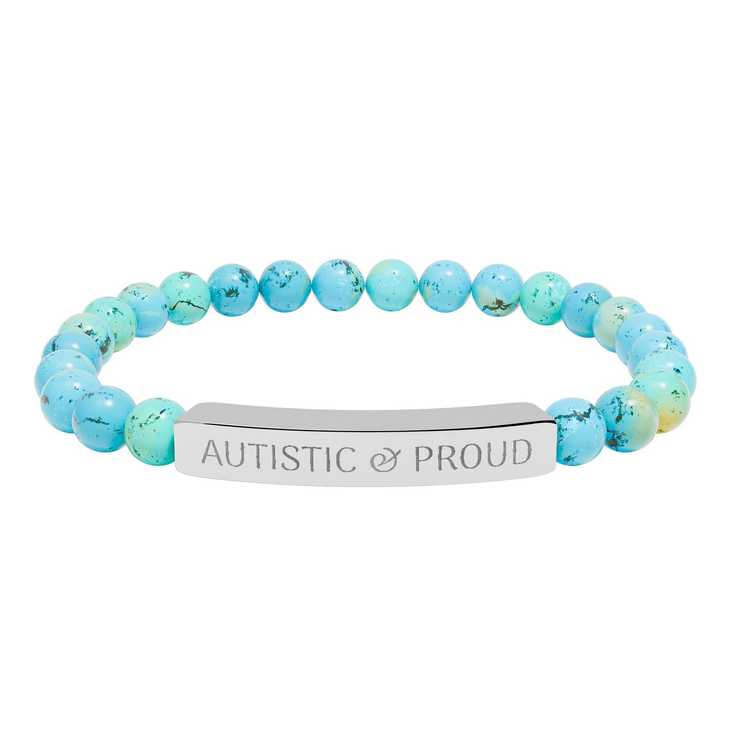 Autistic & Proud Natural Stone Stretch Bar Bracelet | Engraved Beaded Bracelet