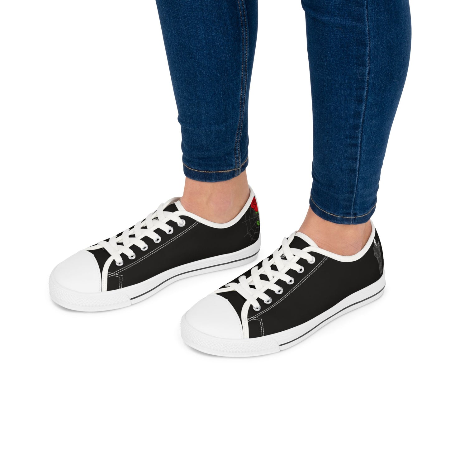 Morticia & Gomez, True Love Black Women's Low Top Sneakers — Casual Canvas Tennis Shoes