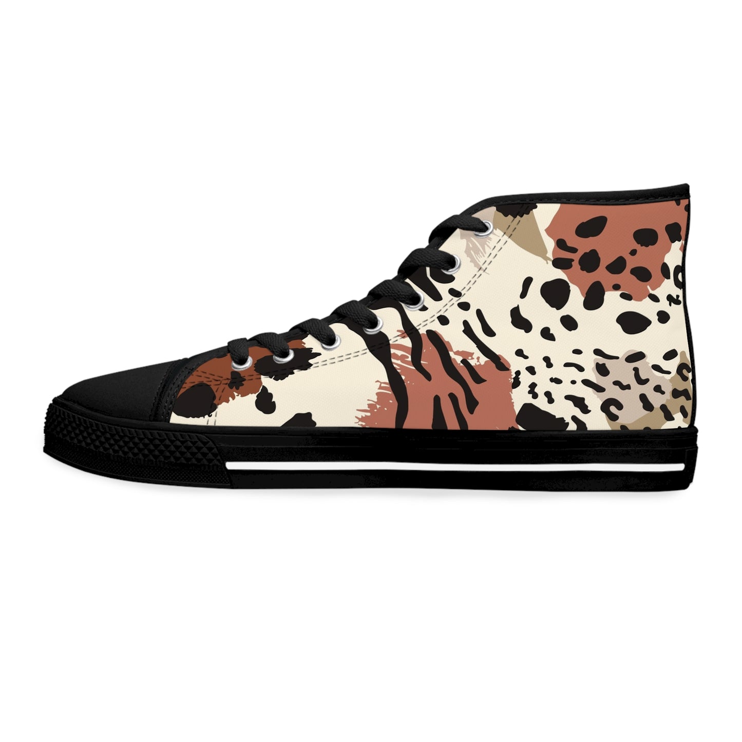 Women's Bougie In Brown High Top Sneakers — Neutral Mixed Animal Print Canvas Sneakers