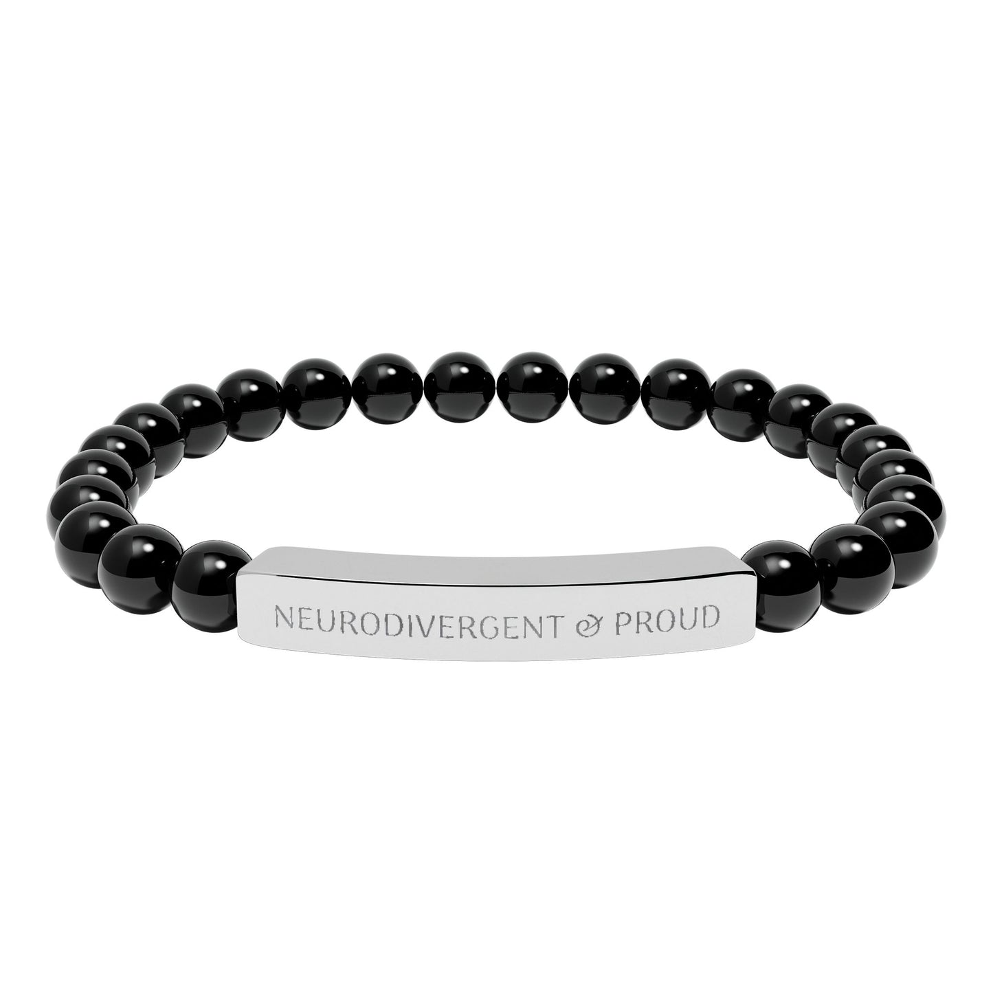 Neurodivergent & proud, Engraved Natural Stone Bead Bar Bracelet | Stretch Gemstone Bracelet