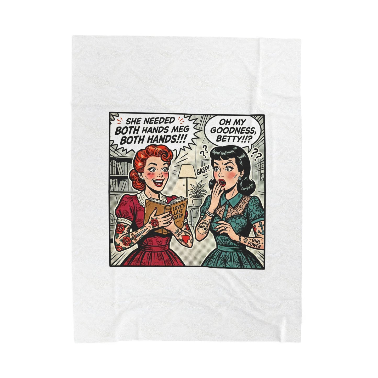 Bookish Comic Panel Velveteen Plush Blanket | Cozy Reader, Library Aesthetic